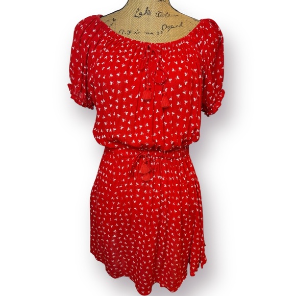Faithfull the Brand Size 2 Jardim Red White Off the Shoulder Lightweight Dress - Picture 3 of 13